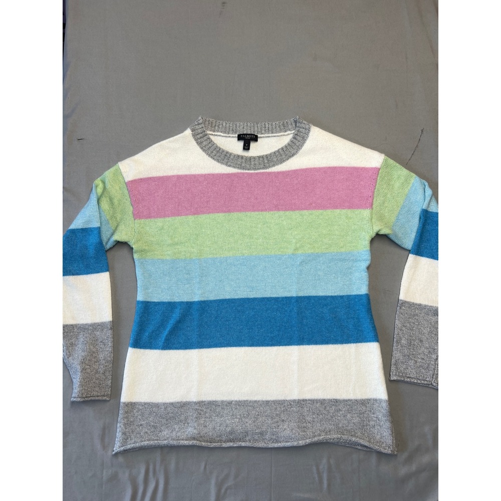 Talbots Petite Striped Crewneck Sweater Multi Blue Pink Green P Cotton Blend